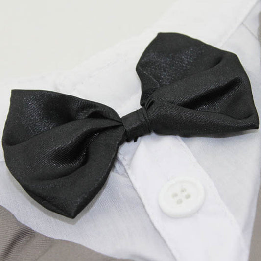 HKM-3583037 Elegant Cotton Bow Tie Evening Dress for Puppies in Black and Gray