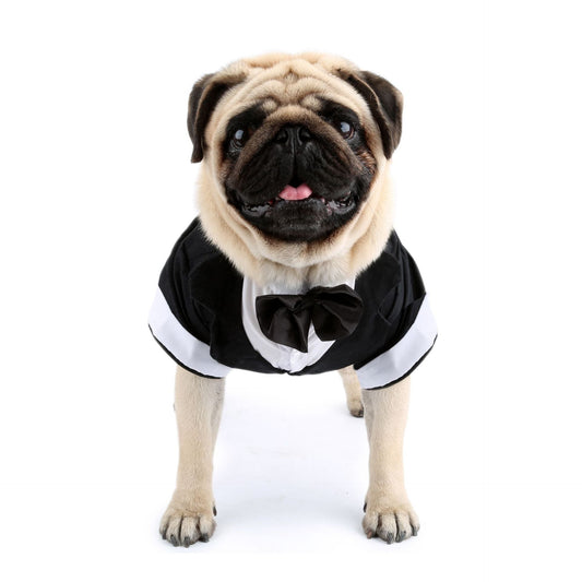 HKM-3583037 Elegant Cotton Bow Tie Evening Dress for Puppies in Black and Gray