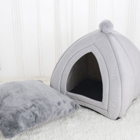 HKM-3603773 Cozy Cat Bed and Small Dog Tent Mat ¨C Soft, Washable Pet House for Cats and Puppies