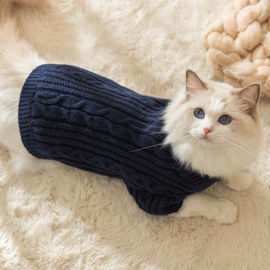 HKM-3619005 Warm Solid Color Pet Sweater for Cats - Casual Anti-Lint Design in Bondi Blue and Jass Gray