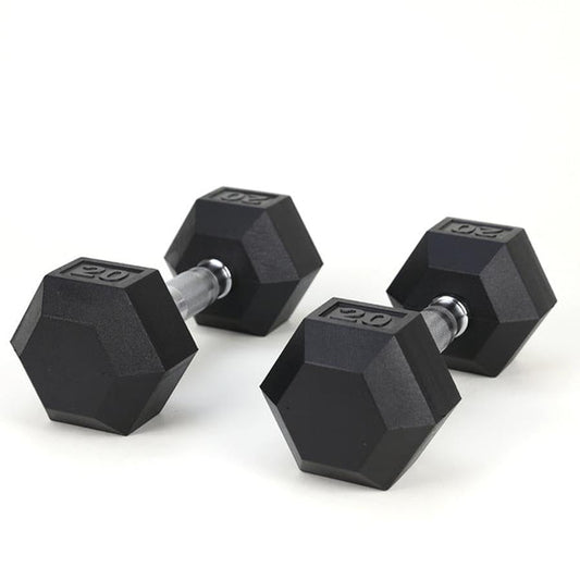 HKM-362579 Rubber Coated Solid Cast Iron Dumbbells - 20LB Pair with 2 Handles