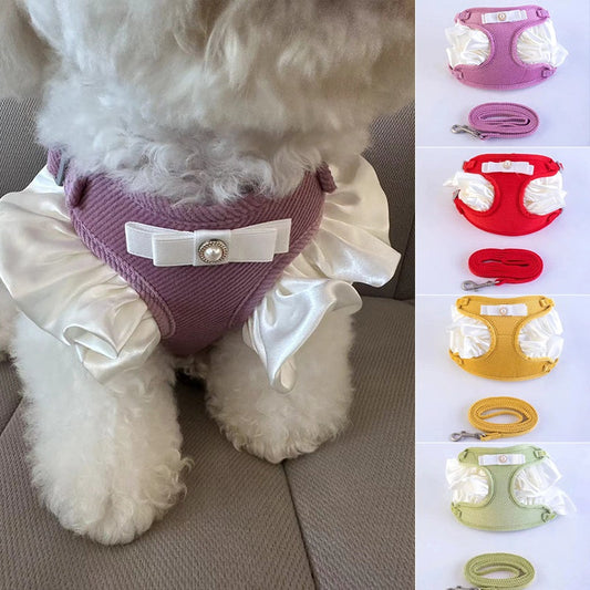 HKM-363667 Cream Lace Bow Pet Leash in Various Colors for Small to Large Pets