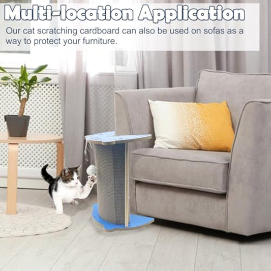 HKM-3639741 Cat Corner Scratcher with Hanging Ball - Vertical Cardboard Scratching Pad for Cats, Durable and Space-Saving Design
