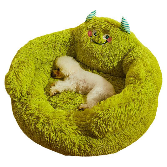 HKM-3669309 Dog Thermal Winter Bed - Small & Medium Sizes, Green Monster Design