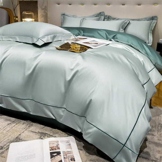 HKM-368147 Long Staple Cotton Solid Color Bedding Set with Embroidered Design - Multiple Sizes Available