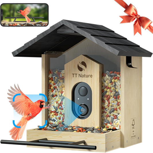 HKM-368339 Smart Bird Feeder with Camera, 1.5L Capacity, AI Bird Recognition, 1080P Resolution, Night Vision, and Multi-Device Sharing