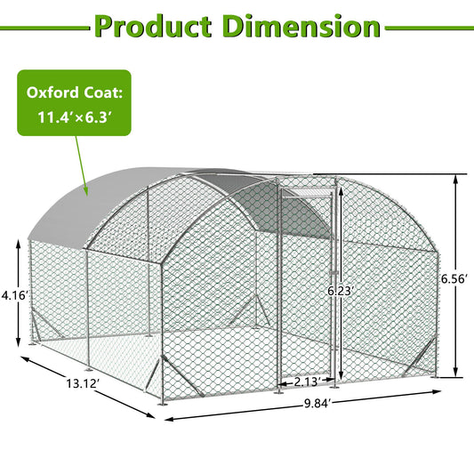 HKM-3690173 Large Metal Chicken Coop with Waterproof and UV-Resistant Cover - Walk-In Outdoor Run, 9.84 x 13.12 x 6.56 Ft