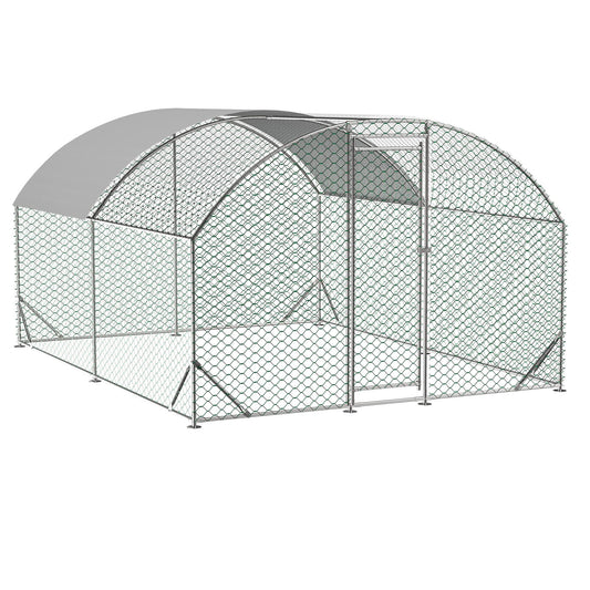 HKM-3690173 Large Metal Chicken Coop with Waterproof and UV-Resistant Cover - Walk-In Outdoor Run, 9.84 x 13.12 x 6.56 Ft