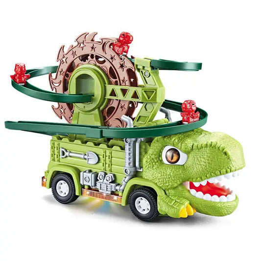 HKM-370259 Dinosaur Truck Roller Coaster Track Set with Obstacle Avoidance and Lights & Sounds for Kids