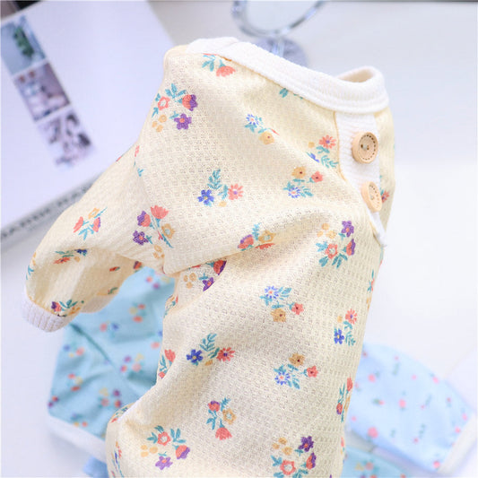 HKM-3704637 Summer Four-Legged Dog Pajamas in Yellow, Green, Sky Blue - Casual Pet Clothing for Comfort and Style