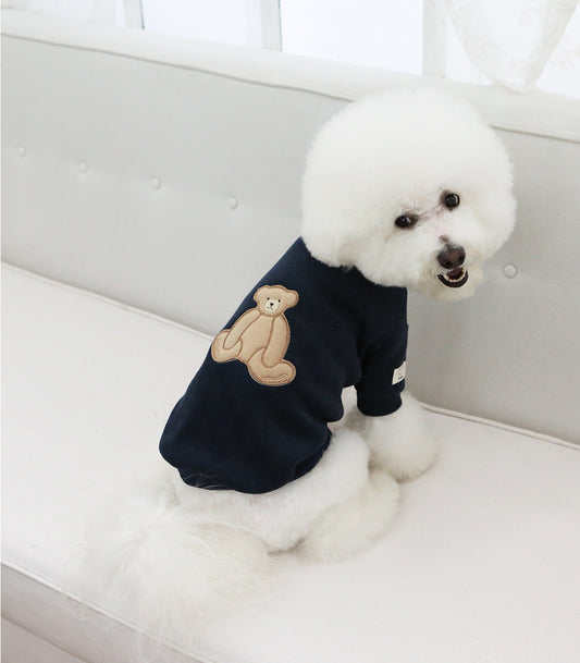 HKM-370707 Cozy Cotton Knitted Pet Sweater for Dogs in White and Navy Blue