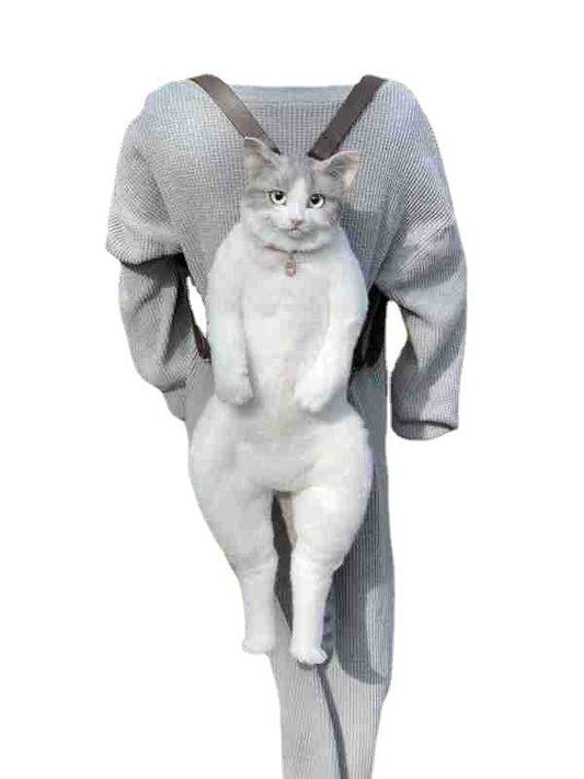 HKM-3713213 Plush Cat Backpack Toy for Kids - Brown & Gray 60cm Soft Doll