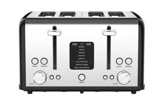 HKM-371347 Stainless Steel 4-Slice Digital Toaster with LED Display and Dust Cover
