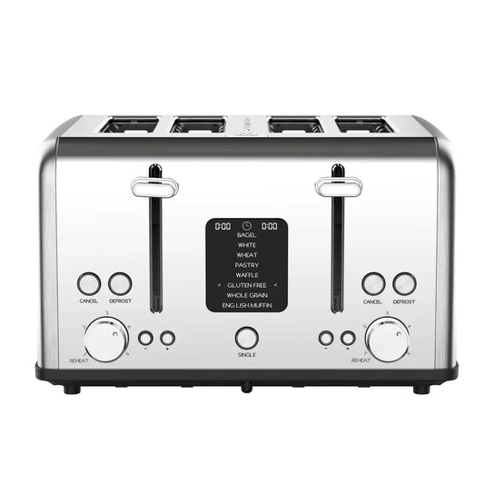 HKM-371347 Stainless Steel 4-Slice Digital Toaster with LED Display and Dust Cover