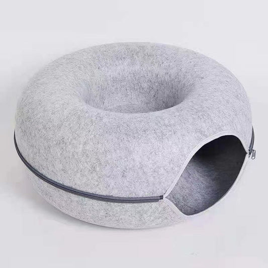HKM-3719357 Cozy Round Cat Tunnel Nest - Soft Felt Pet Bed for Cats