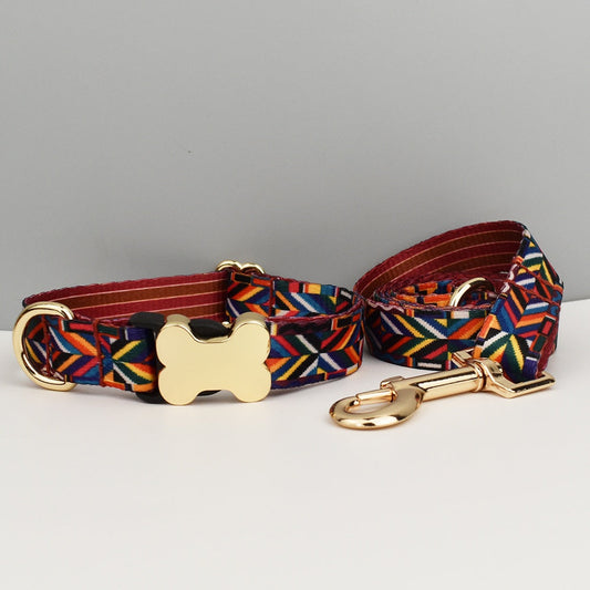 HKM-3720765 Ethnic Style Printed Nylon Pet Collar with Bone Buckle - Various Sizes