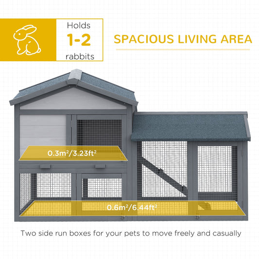 HKM-3722941 Outdoor Wooden Rabbit Hutch with Run Area, Removable Tray, Lockable Doors, and Asphalt Roof - Gray