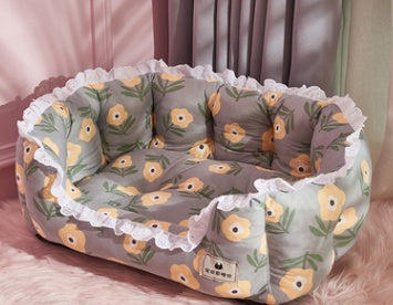HKM-3725117 Thickened Pet Bed for Medium to Large Dogs and Cats - Four Seasons Design with Blanket Options
