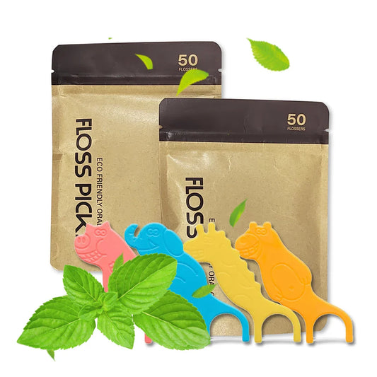 HKM-373075 Biodegradable Children’s Animal Dental Floss Picks - Colourful Recycled Plastic Travel Pack Set