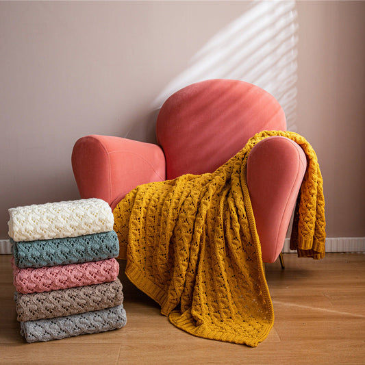 HKM-378835 Nordic Solid Color Acrylic Blanket - Soft Knitted Home Decor, 130x160cm