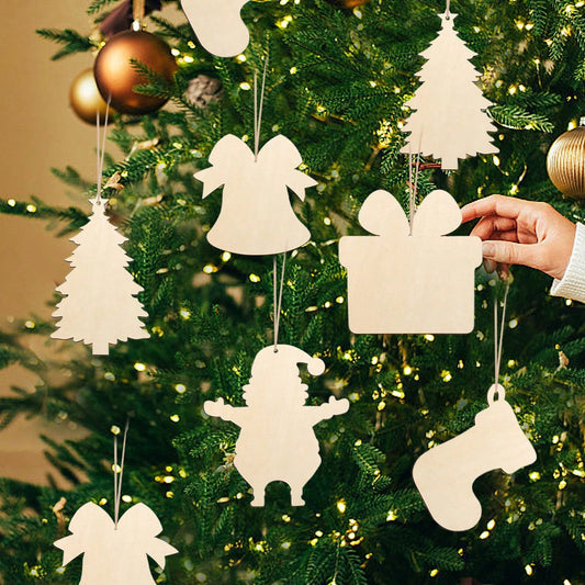 HKM-380307 20 Pcs Unfinished Wooden Christmas Ornaments for DIY Crafting - 4 Designs for Holiday Decorating