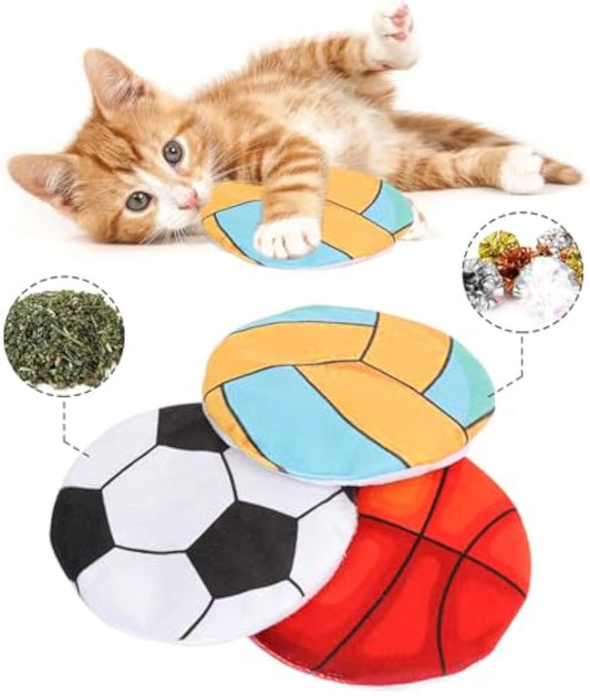HKM-3815101 Interactive Cat Flying Disc Toy with Soft Plush, Catnip, and Mylar Crinkle Sound for Indoor Cats and Kittens