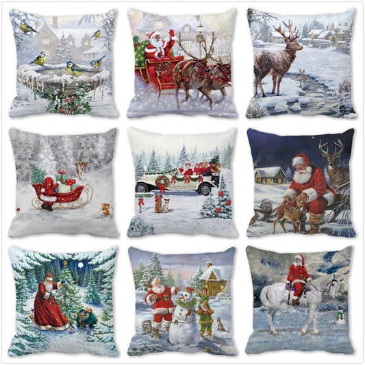 HKM-381779 Santa Claus Snowman Decorative Pillow Cover in Multiple Colors - Modern Peach Skin Fabric, 45x45cm