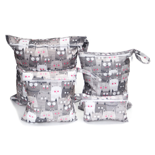 HKM-382483 Cartoon Print Four-Piece Waterproof Diaper Bag Set with Zipper Compartments