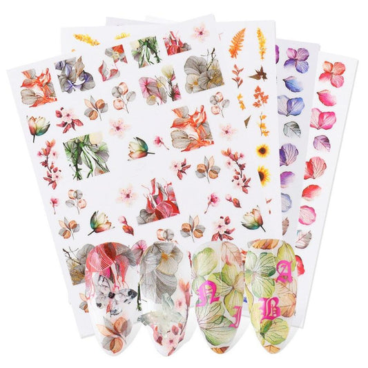 HKM-383443 Japanese Watercolor 3D Nail Stickers - Dried Flowers & Butterflies, 11 Styles