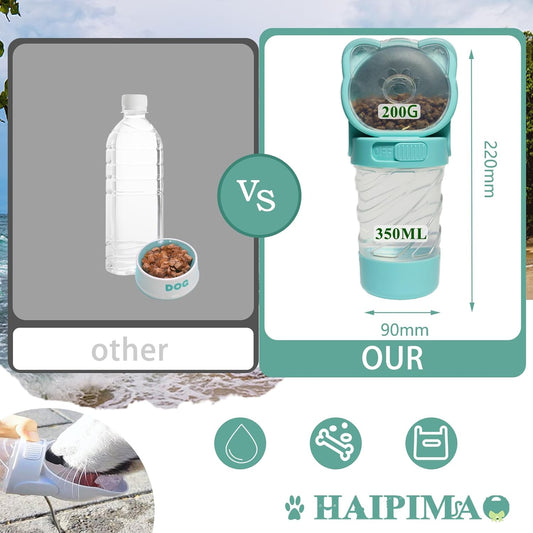 HKM-3836349 3-in-1 Portable Pet Water Bottle with Food Container and Waste Bag Dispenser for Dogs and Cats
