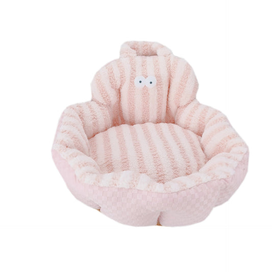 HKM-3838909 Big Eyes Round Pet Sofa Nest - Soft Cloth, Available in Pink, Blue, Yellow, 48cm or 60cm Diameter