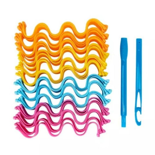 HKM-385235 Magic No Heat Hair Curlers for Water Ripple Waves - 36pc Set in Assorted Colors