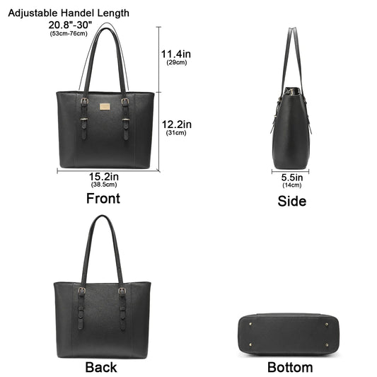 HKM-385811 Spacious PU Leather Laptop Handbag for Women - 15.6 Inch Office Tote Bag with Shoulder Strap