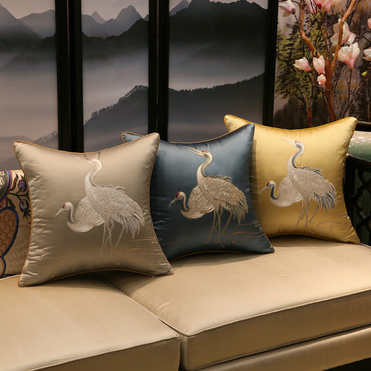 HKM-387731 Crane Pattern Polyester Cushion Cover for Home Decor - Various Sizes Available