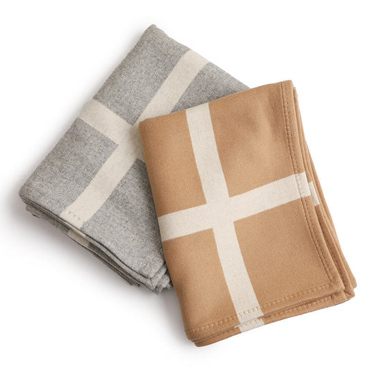 HKM-388243 Modern Solid Color Wool Nap Blanket - Gray & Camel for All Seasons