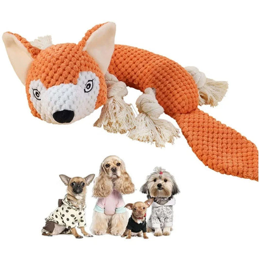 HKM-389075 Durable Interactive Plush Dog Toy with Squeaker – Cute Fox Design for Chewing and Anxiety Relief