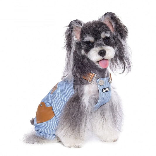 HKM-3902013 Denim Suspender Pants for Small Dogs - Stylish Blue Pet Clothing for Bichon & Schnauzer