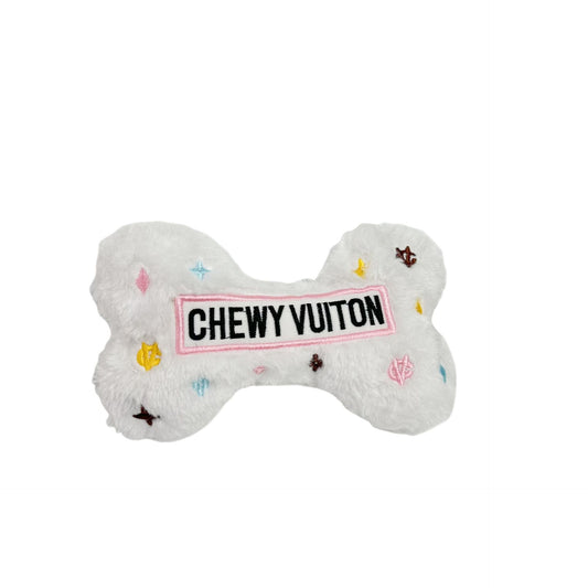 HKM-3902781 Chewy Vuiton White Bone Plush Dog Toy - 18x11cm Sound Toy for Pets