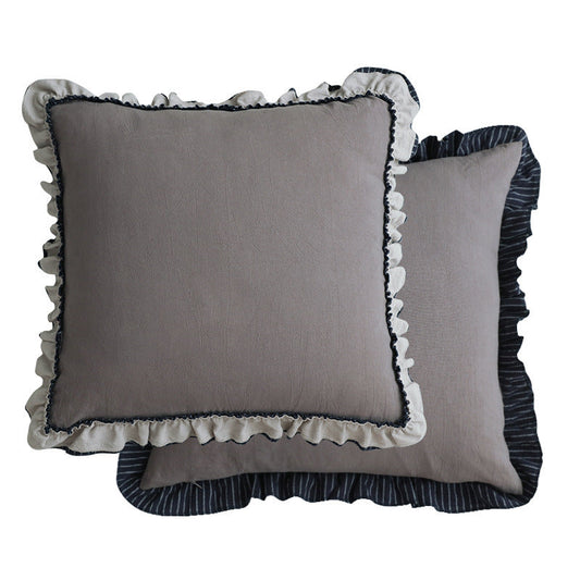 HKM-391251 Pastoral British Style Striped Sofa Cushion - Cotton and Linen, Solid Color Options Available