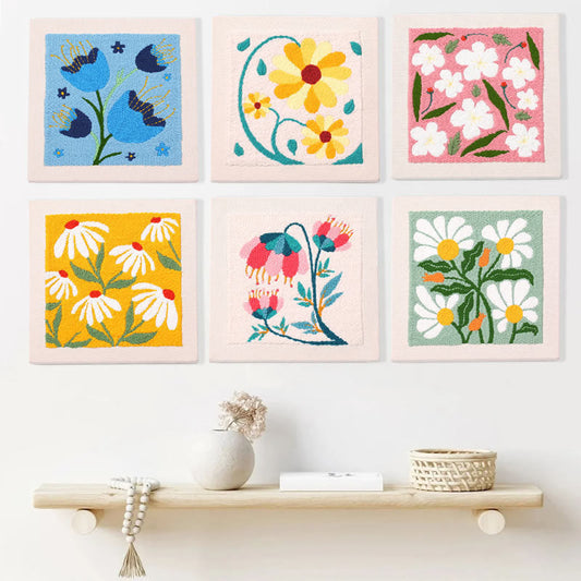 HKM-394259 Flower and Leaf Embroidery Kit for DIY Photo Frame Decoration, Includes 25x25cm Frame