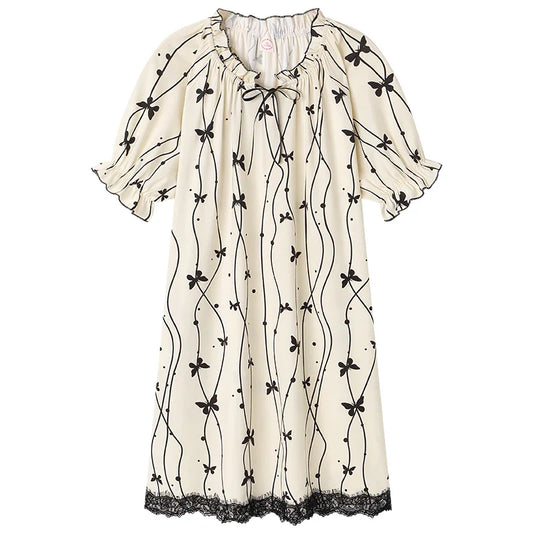 HKM-394707 2024 Summer Cotton Girls Nightgowns Lady Pajamas Sets for Women Short-sleeved Nightdress