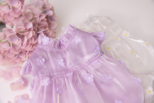 HKM-3949245 Three-Dimensional Flower Gauze Skirt for Dogs in White and Purple - Sizes 3XS to 3XL