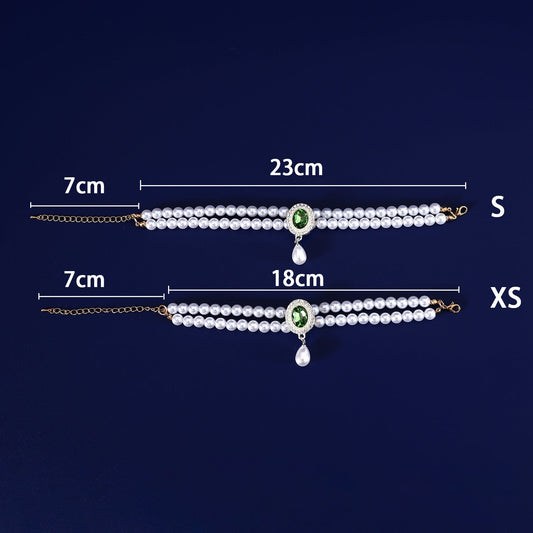 HKM-3950653 Double-layer Pearl Gem Pendant Necklace for Maltese Puppies, Princess Style Collar