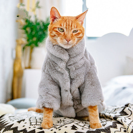 HKM-3952829 Cozy Velvet Cat Apparel for Autumn and Winter ¨C Light Gray, White, Pink Options
