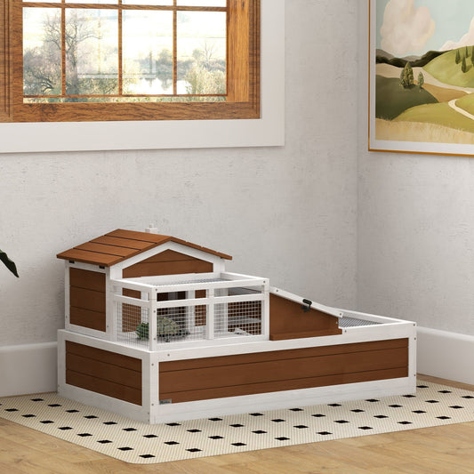 HKM-3958077 Three-Story Tortoise Habitat with Balcony, 44" x 25.5" x 25", Coffee Finish