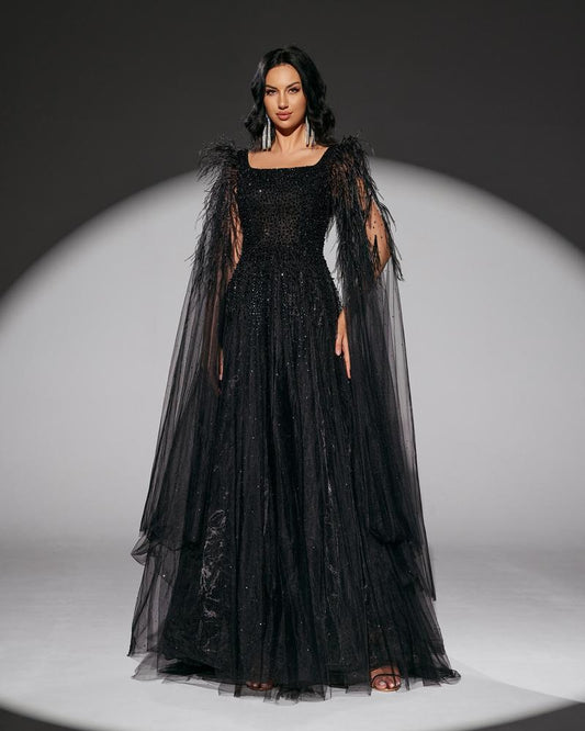 HKM-397011 Elegant Black Evening Dress - Model EZ25013 for Women’s Special Occasions