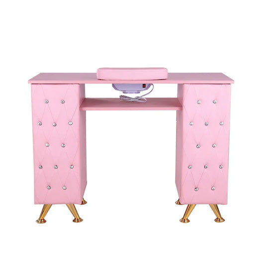HKM-397331 Pink Manicure Table with Drawers for Beauty Salon and Nail Shop