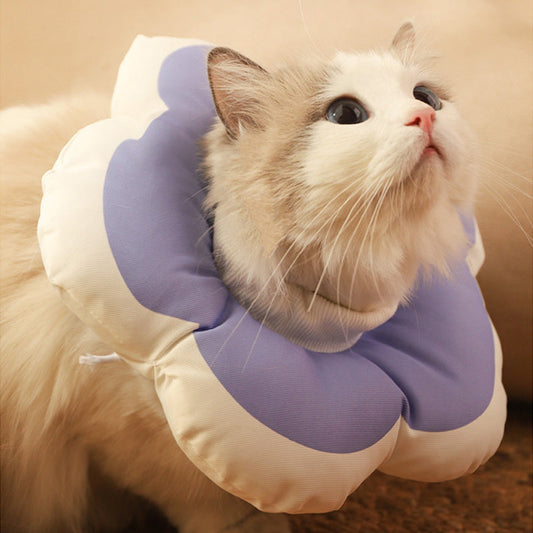 HKM-3978941 Adjustable Cat Neck Cone with Cute Solar Flower Design - Anti-Bite Coverage for Pet Surgery