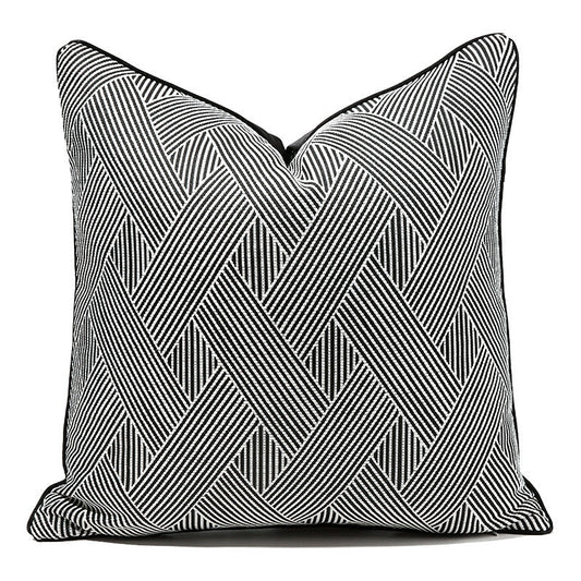 HKM-397907 Black and White Striped Geometric Pillow Cover for Home Décor, Available in Multiple Sizes