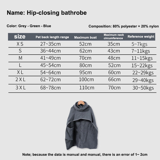 HKM-4000317 Adjustable Water-Absorbent Dog & Cat Bathrobe for Small to Large Pets